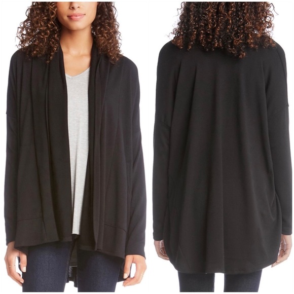 Karen Kane Long Sleeve Open-Front Draped Teal Cardigan Sweater - Picture 7 of 8